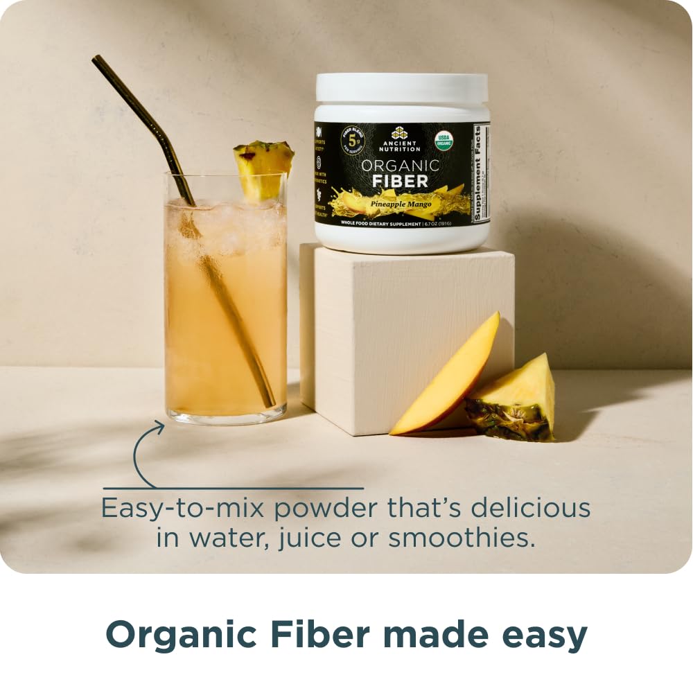 Ancient Nutrition envase junto a regla para comparar tamaño y transporte cómodo de 6.4 oz