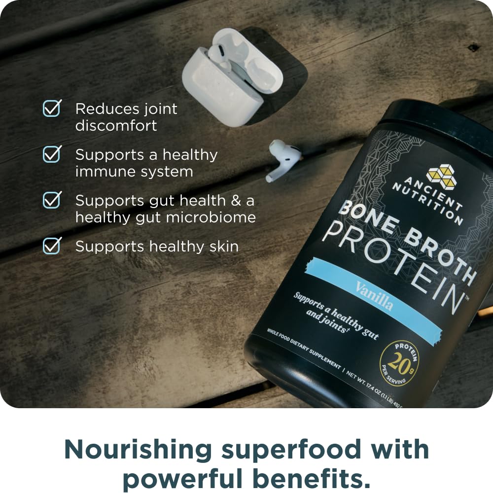 Detalle de la etiqueta Ancient Nutrition con lista de ingredientes limpios