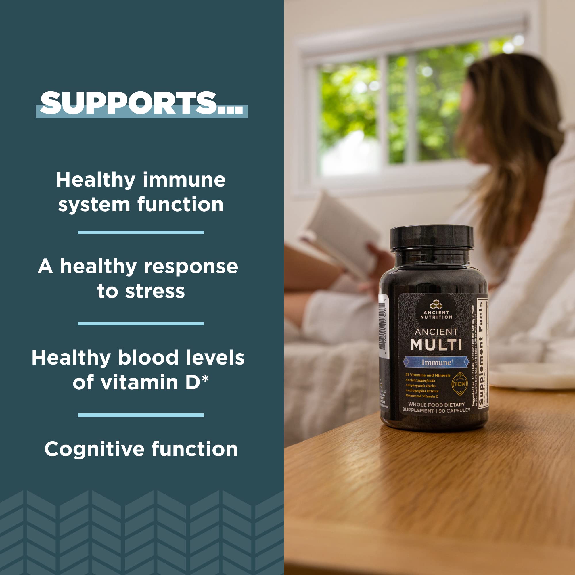 Ancient Nutrition etiqueta nutricional legible con lista de 21 vitaminas