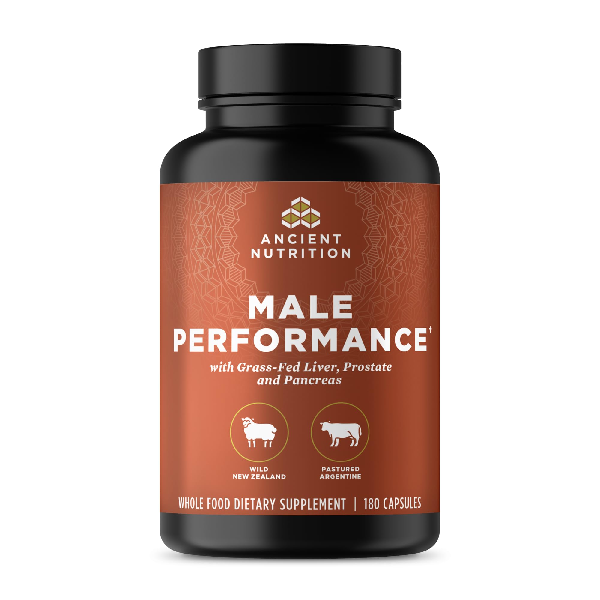 Ancient Nutrition frasco frontal mostrando diseño y cantidad 180 cápsulas, confianza de marca