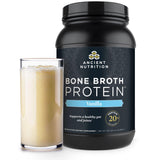 Ancient Nutrition frasco frontal que muestra etiqueta y beneficios