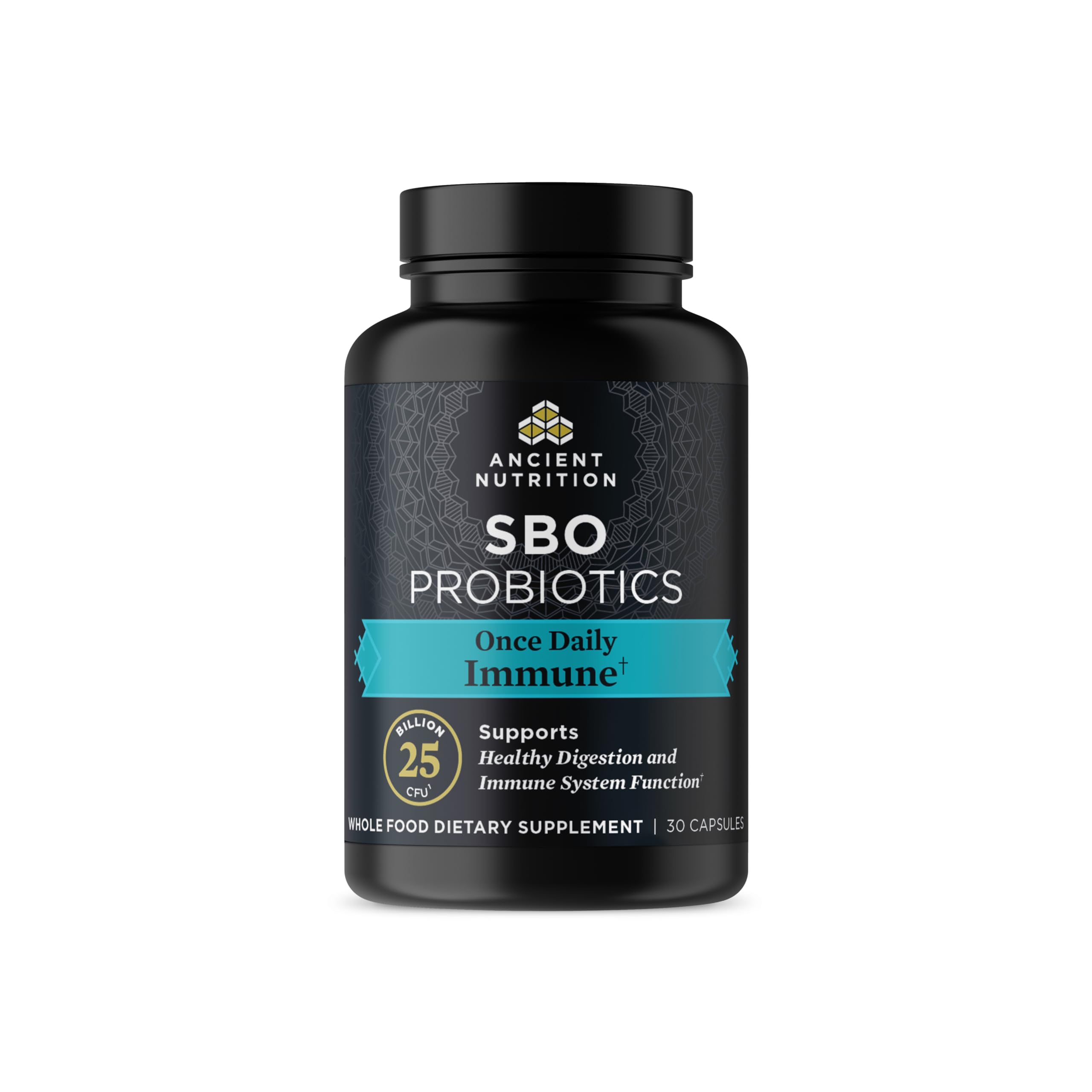 Ancient Nutrition frasco frontal mostrando etiqueta y beneficios visibles