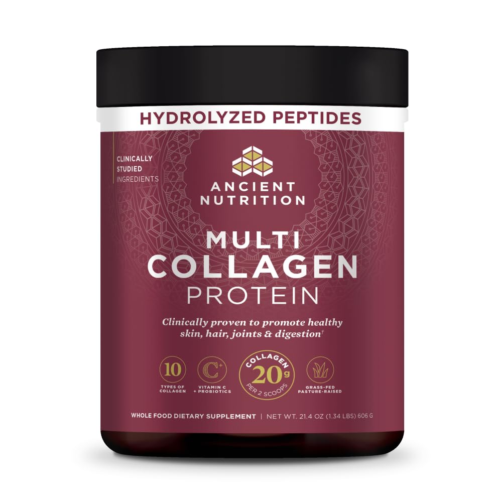 Ancient Nutrition frasco frontal y beneficio de información clara