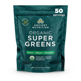 Ancient Nutrition frente del empaque mostrando beneficios y 50 porciones