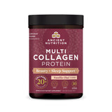 Ancient Nutrition frente del envase mostrando sabor Vainilla Chai y beneficio belleza