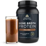 Ancient Nutrition envase frontal mostrando sabor chocolate y 40 porciones