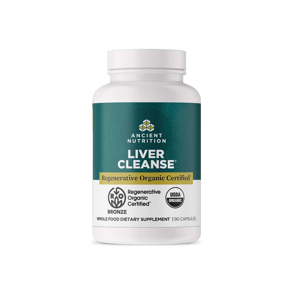 Ancient Nutrition frasco frontal mostrando el envase y beneficios