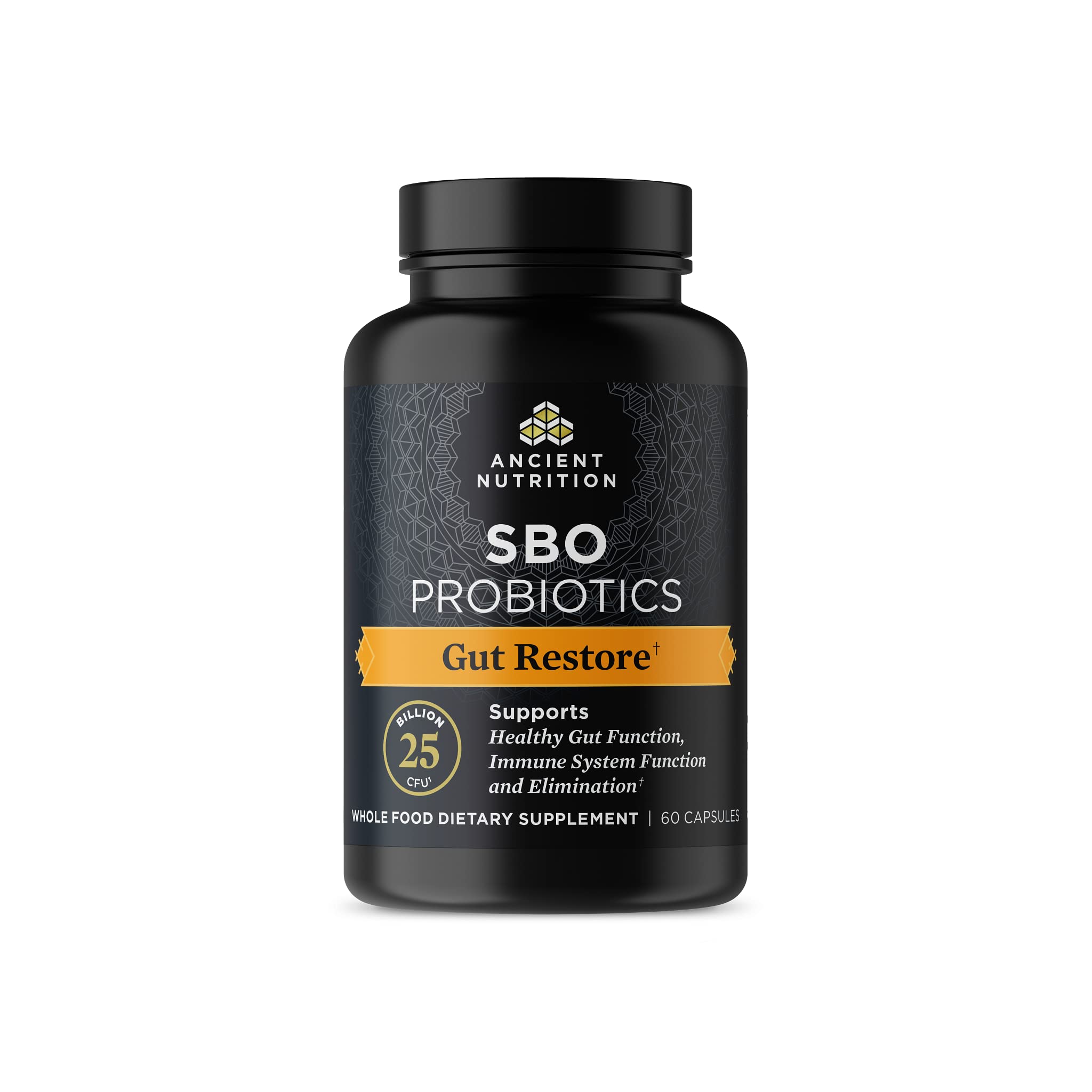 Ancient Nutrition frente del tarro mostrando etiqueta y beneficio de soporte intestinal