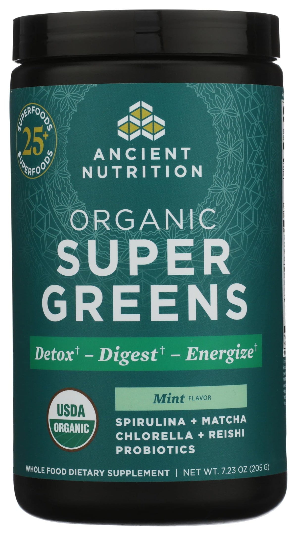 Ancient Nutrition envase frontal mostrando etiqueta y beneficio nutricional