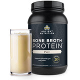 Ancient Nutrition envase frontal que muestra 40 raciones y proteína clara