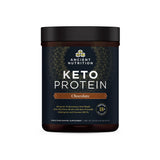 Ancient Nutrition envase frontal KetoPROTEIN mostrando sabor chocolate y beneficios