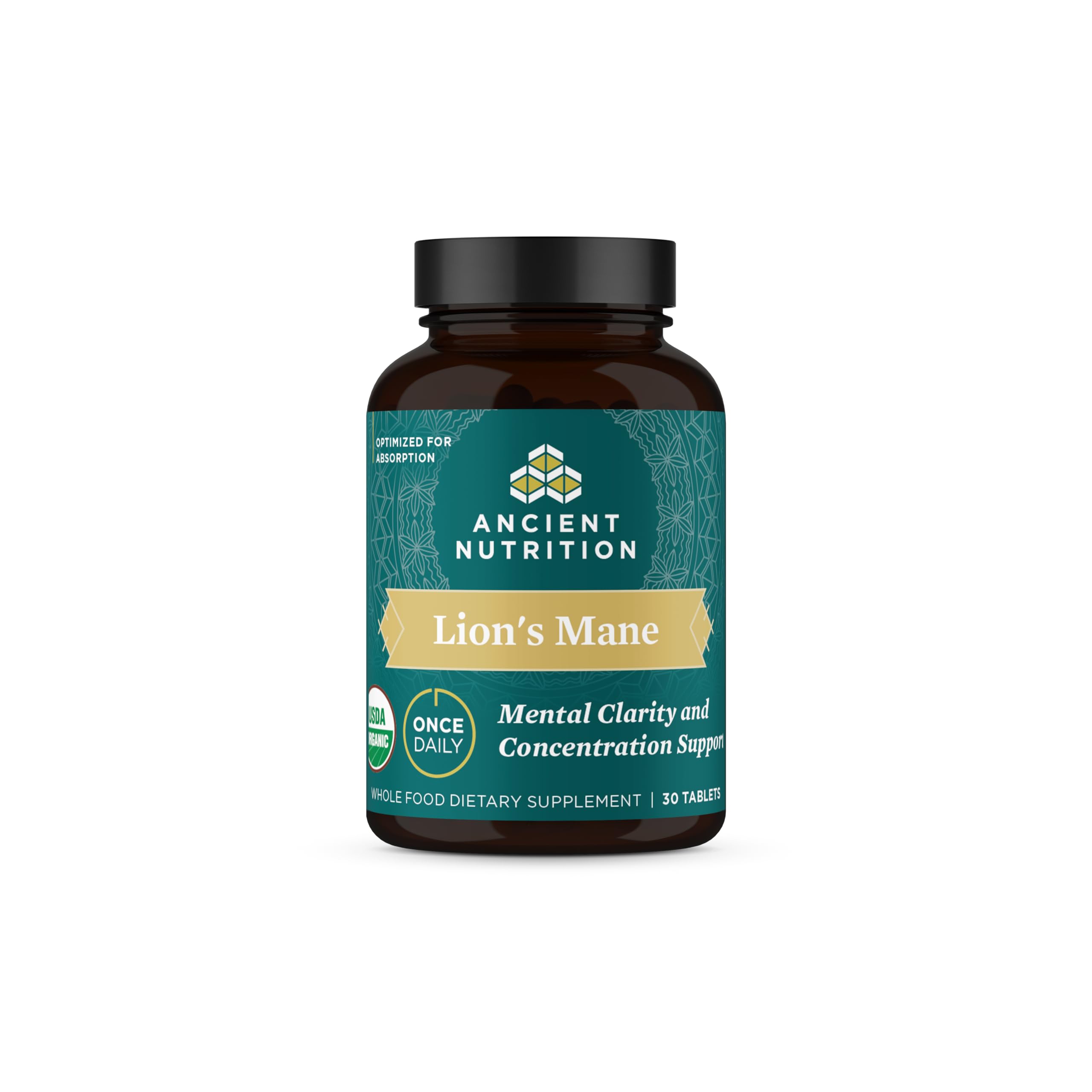 Ancient Nutrition frasco frontal mostrando diseño y beneficios visibles