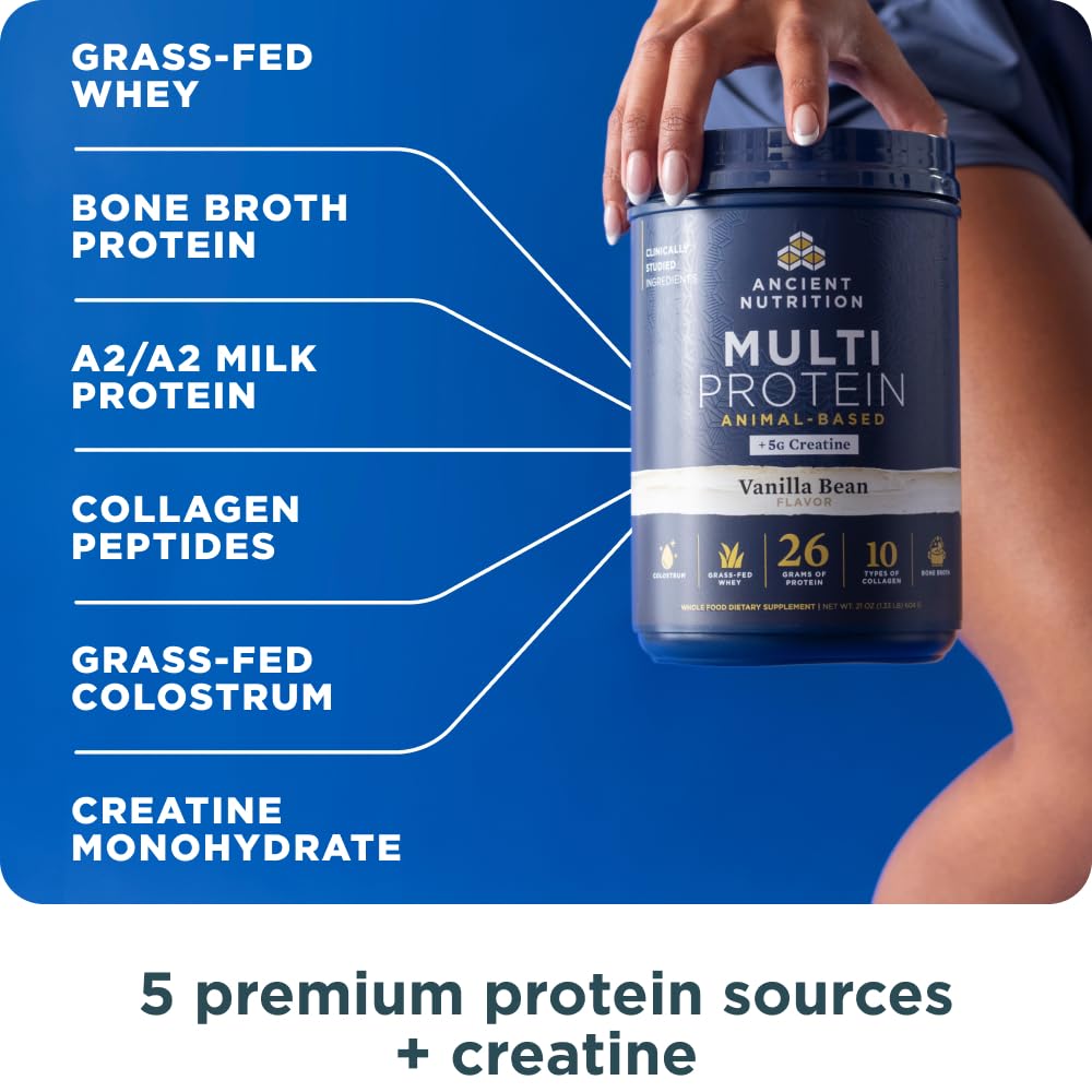 Ancient Nutrition batido preparado en vaso listo para consumo y fácil mezcla