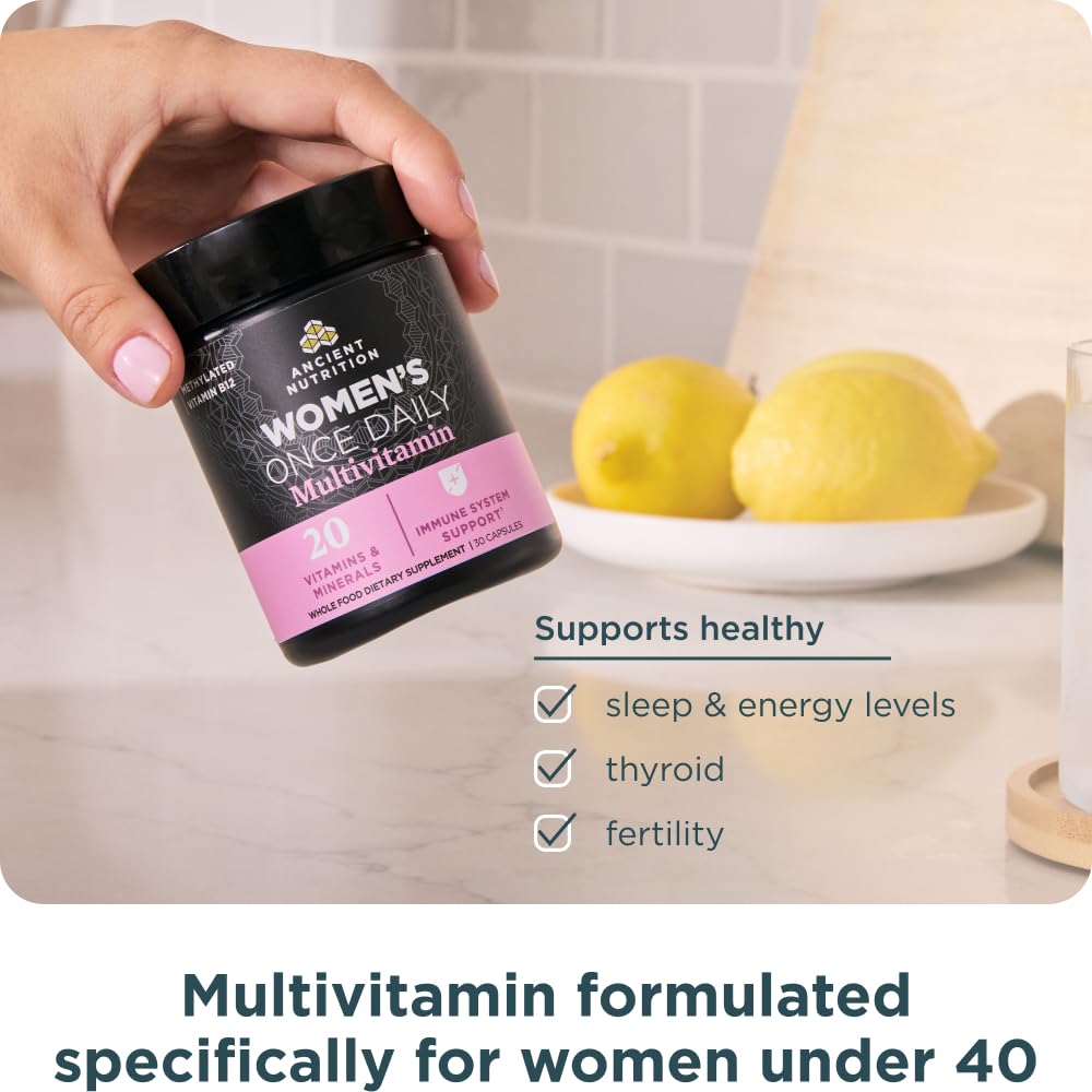 Ancient Nutrition etiqueta nutricional enfocada para ver ingredientes clave