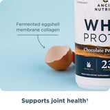 Ancient Nutrition cuchara medidora destacando 23 g de proteína por porción