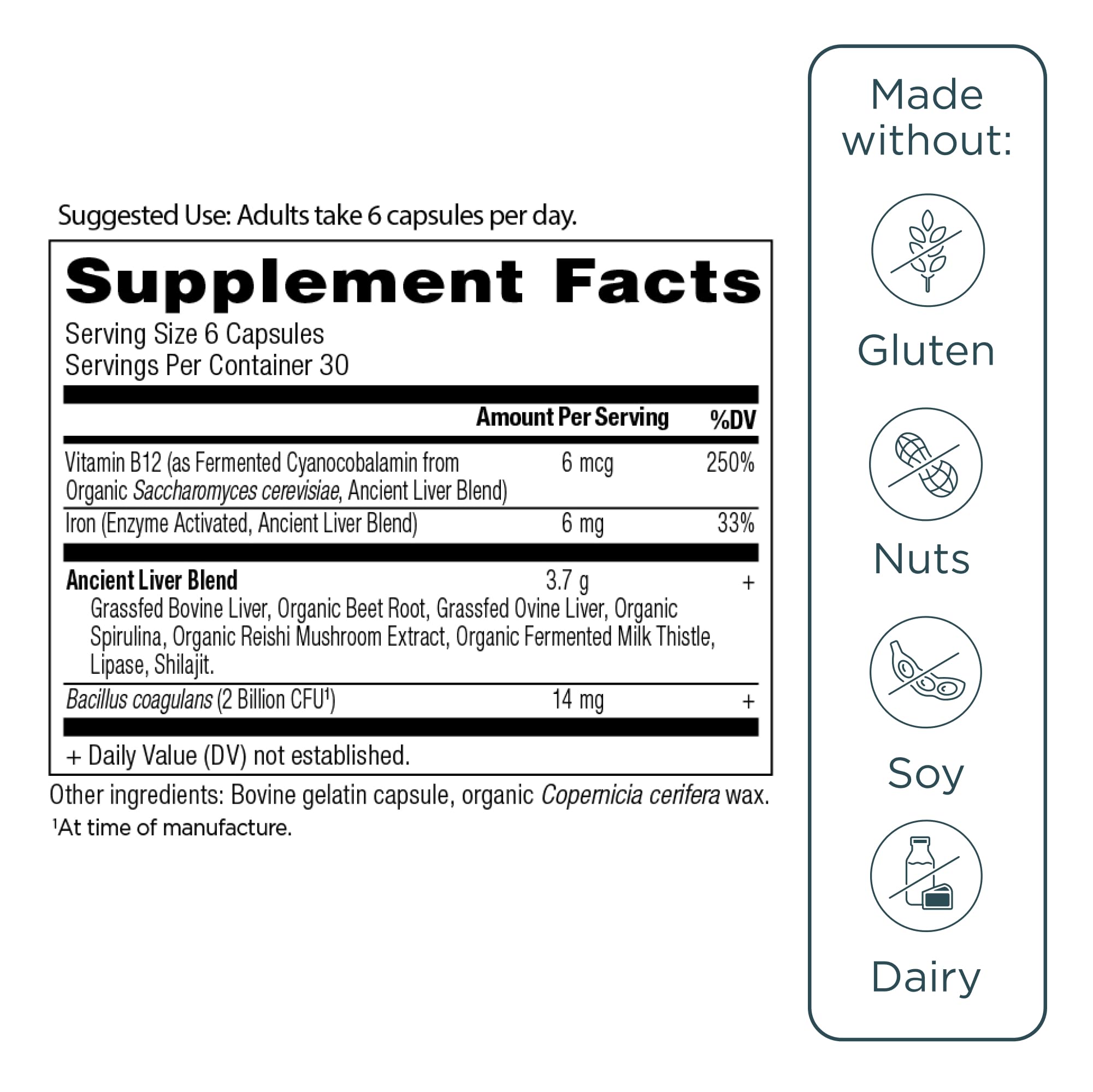 Ancient Nutrition frasco junto a alimentos frescos que sugiere integración en dieta