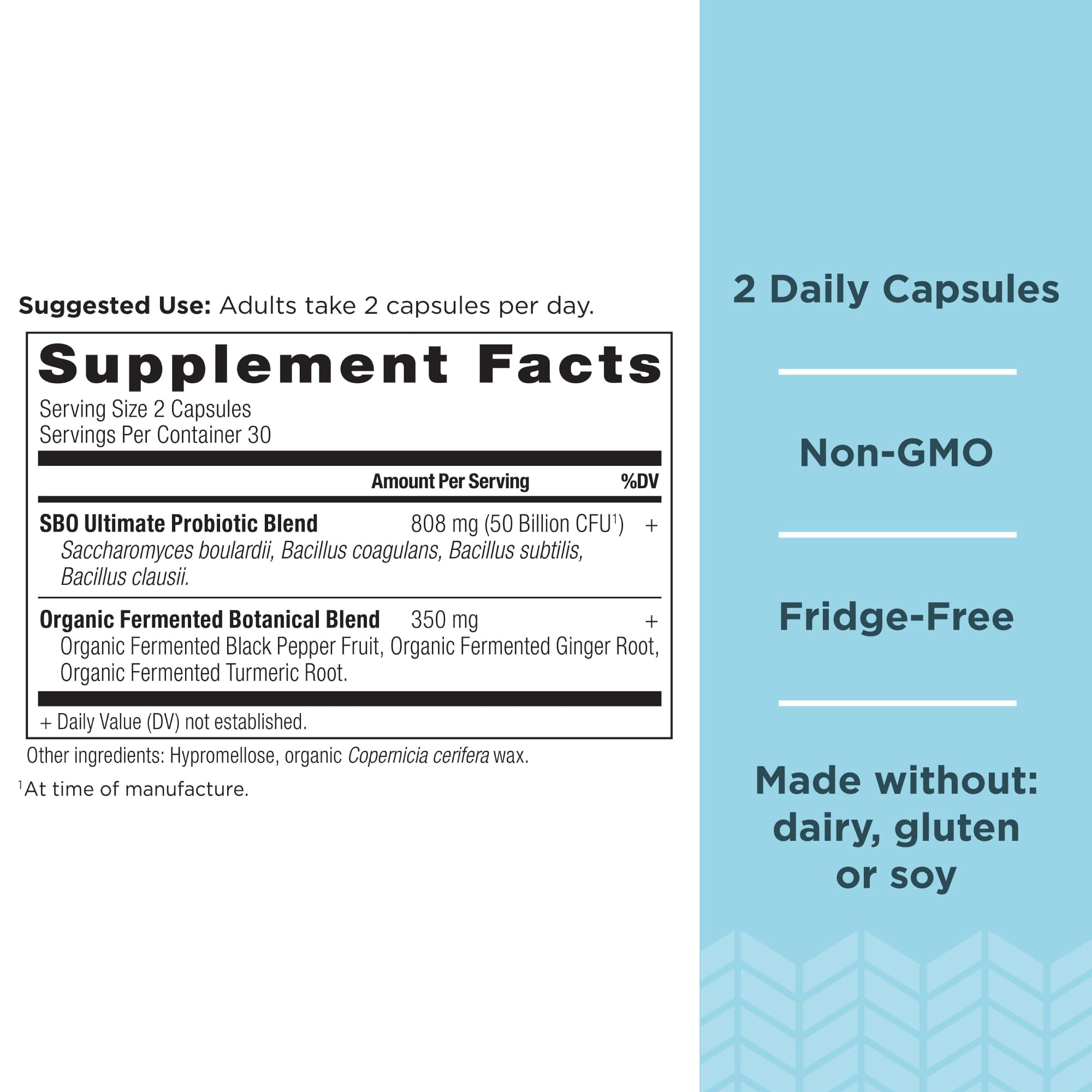 Ancient Nutrition etiqueta nutricional y lista de cepas SBO visible para comparar