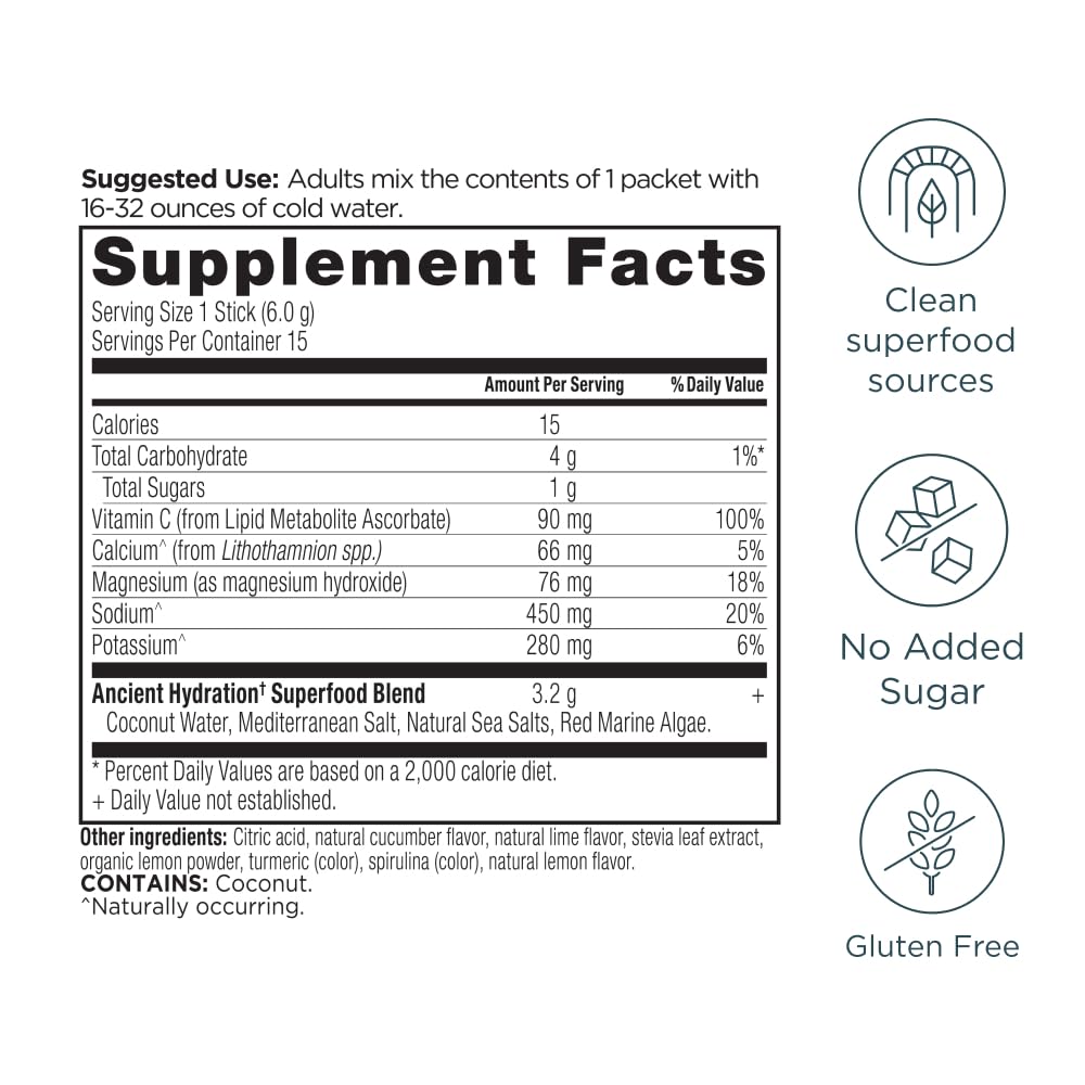 Ancient Nutrition sobres individuales desplegados para uso inmediato
