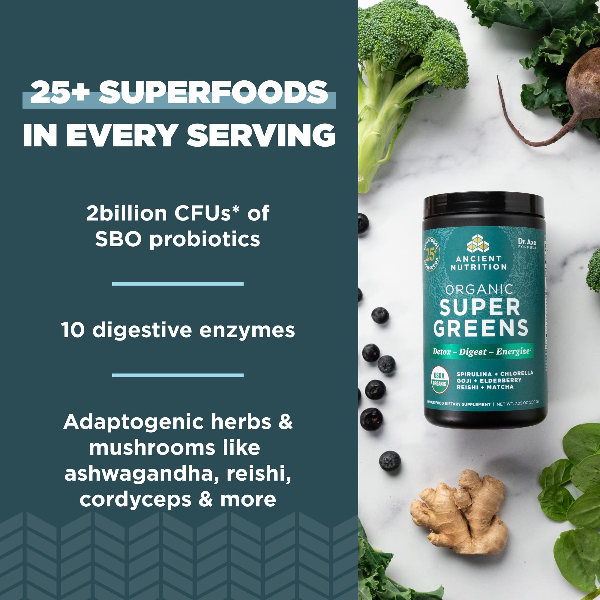 Ancient Nutrition cucharada medidora con scoop listo para servir