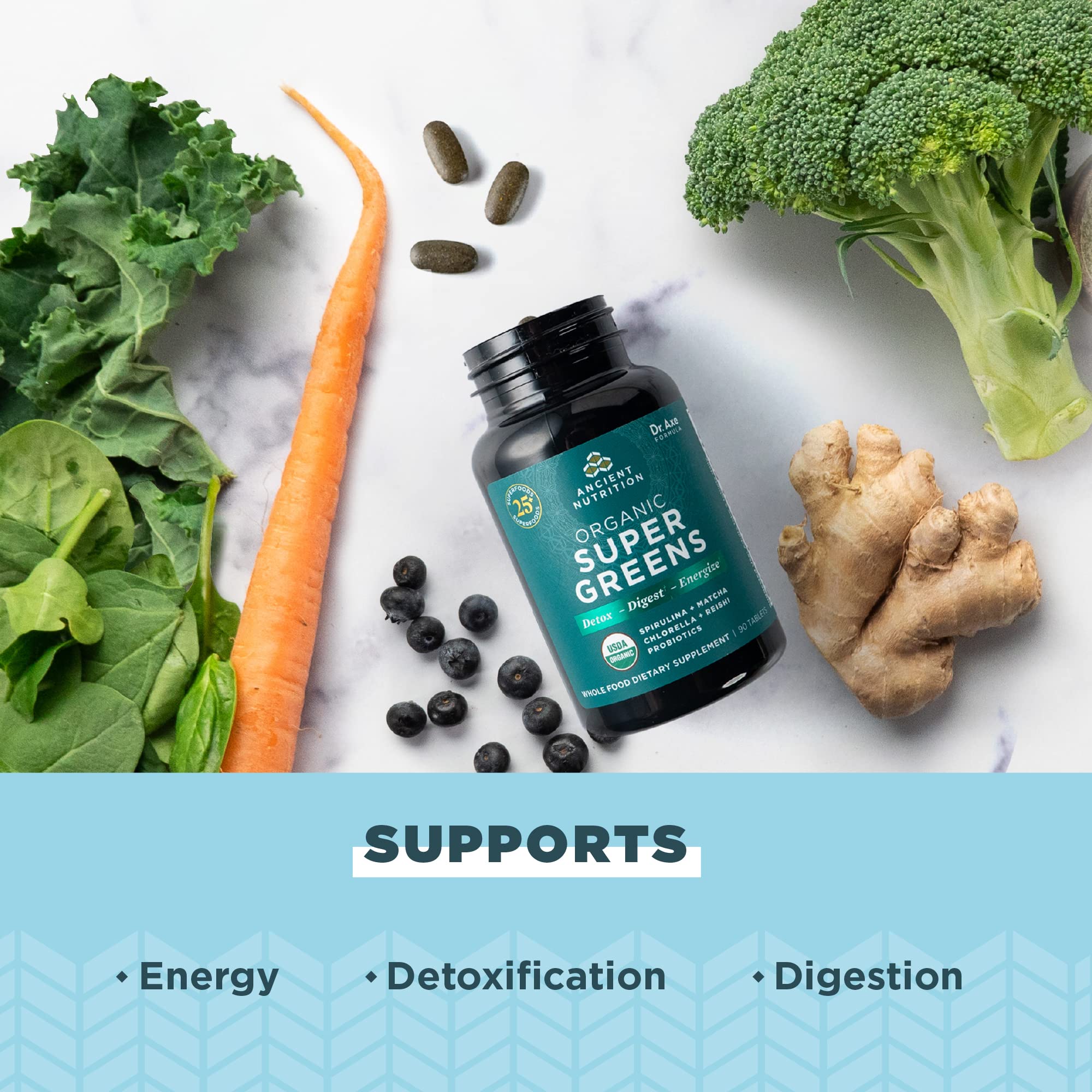 Ancient Nutrition detalle de polvo e ingredientes para mostrar pureza