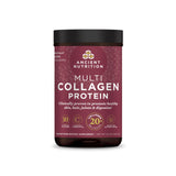 Ancient Nutrition tarro frontal mostrando envase y porciones beneficios