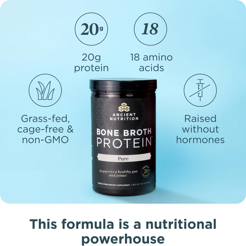 Ancient Nutrition polvo en primer plano que destaca su textura fino