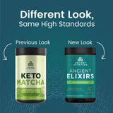 Ancient Nutrition primer plano del polvo matcha con textura fina que facilita disolución rápida