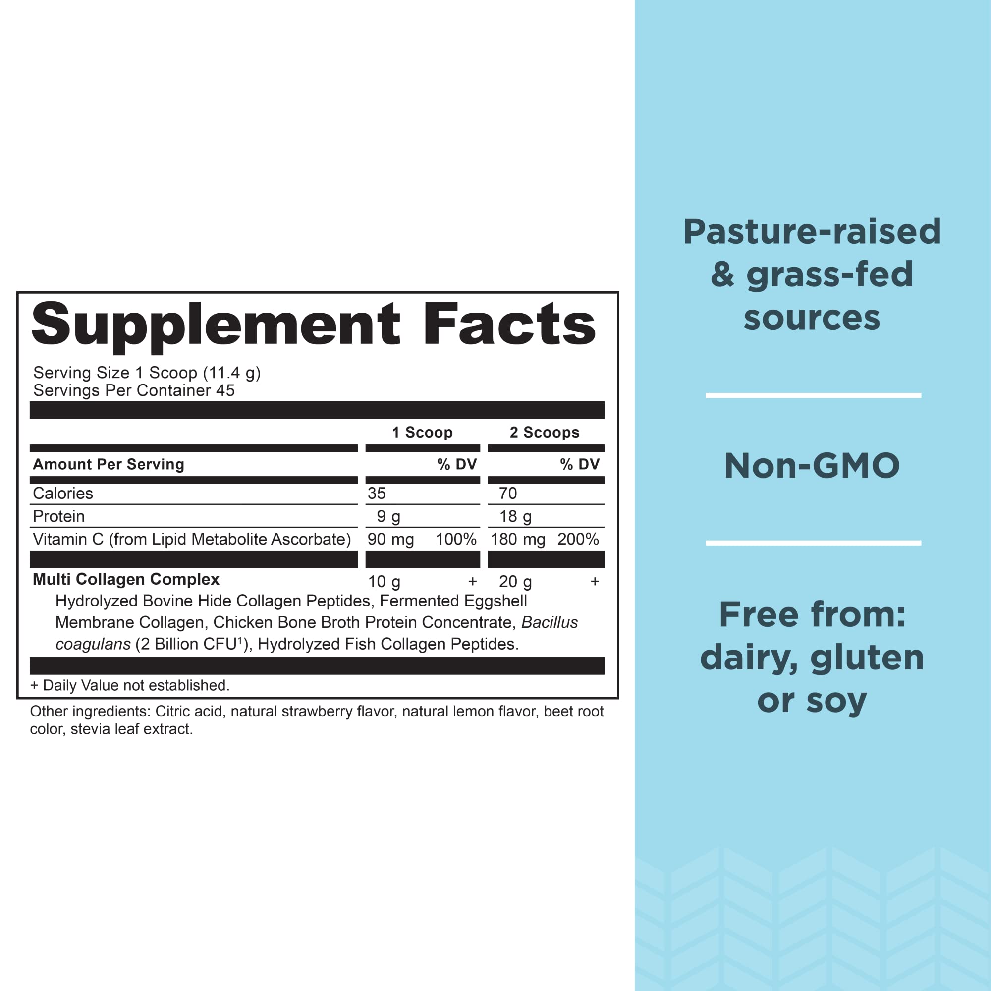Ancient Nutrition primer plano del polvo fino para mezcla rápida y textura suave