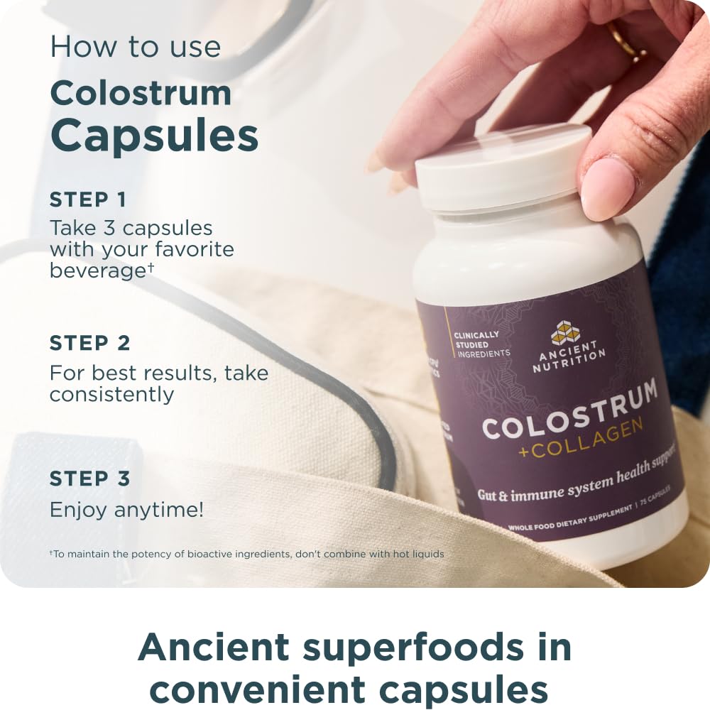 Ancient Nutrition cápsula en mano indicando dosis práctica diaria