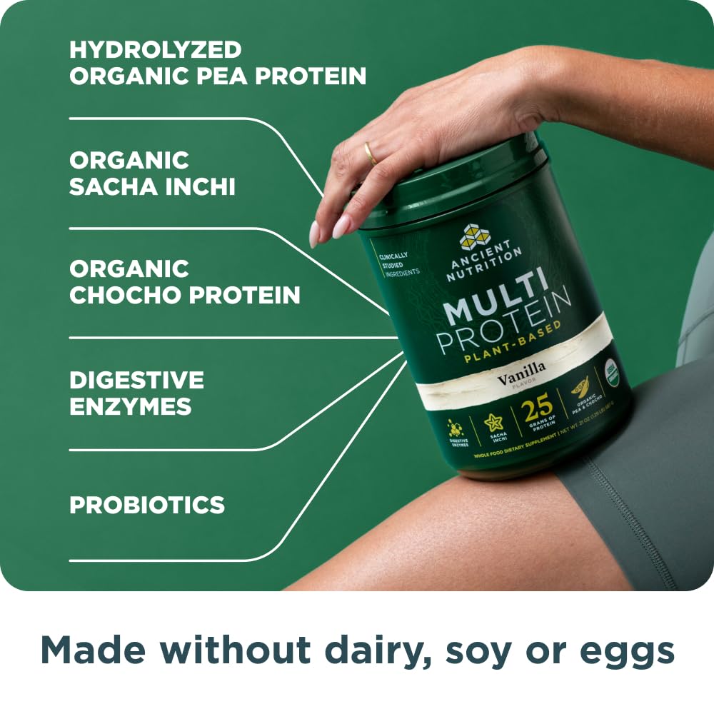 Ancient Nutrition batido de vainilla servido en vaso, sabor agradable y cremoso