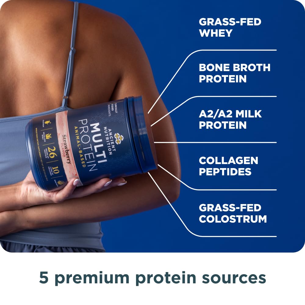 Ancient Nutrition vaso con batido fresa listo para consumo tras entreno recupera músculos