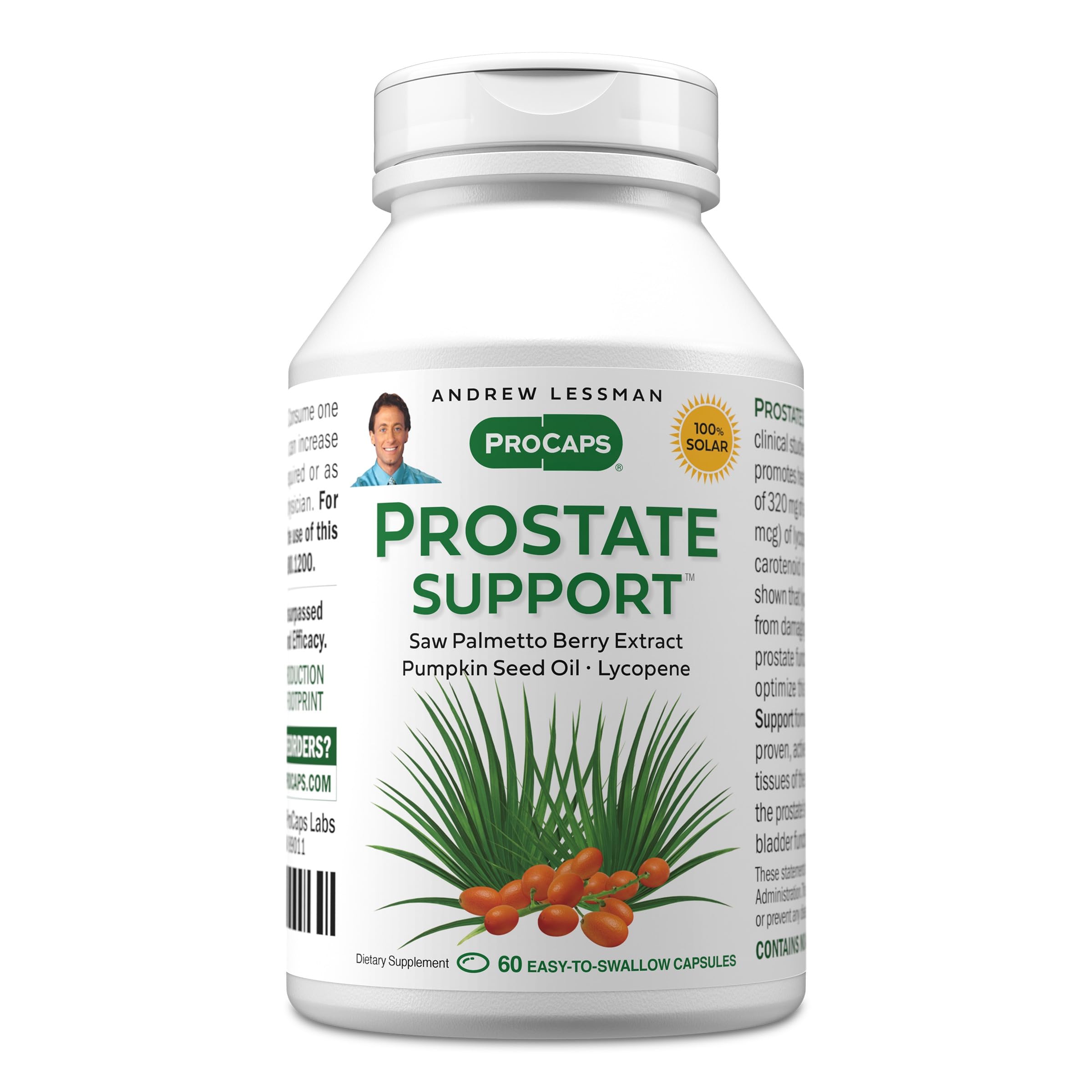 ANDREW LESSMAN envase frontal del suplemento Prostate Support mostrando el diseño claro