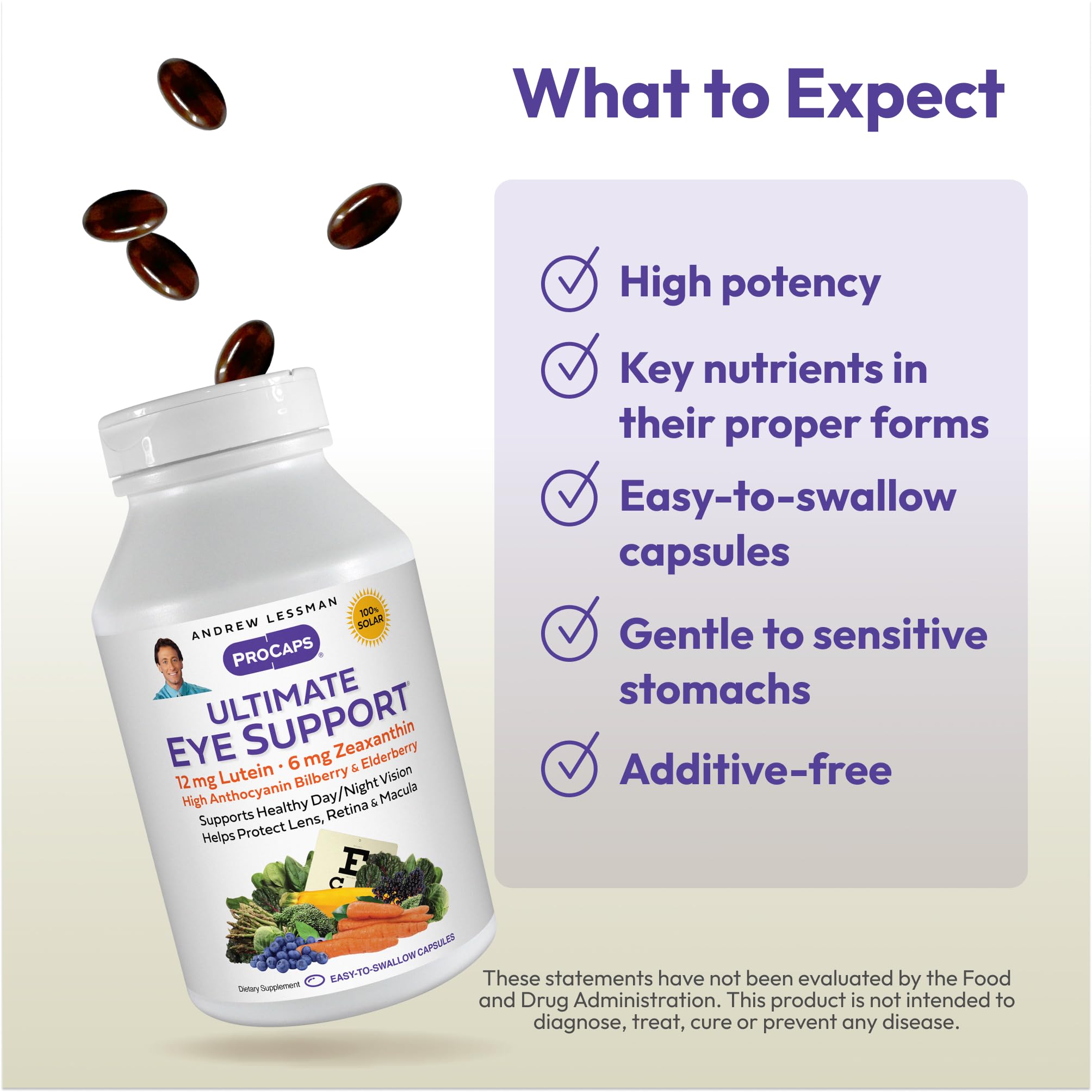 Andrew Lessman etiqueta nutricional destacando ingredientes puros y dosis