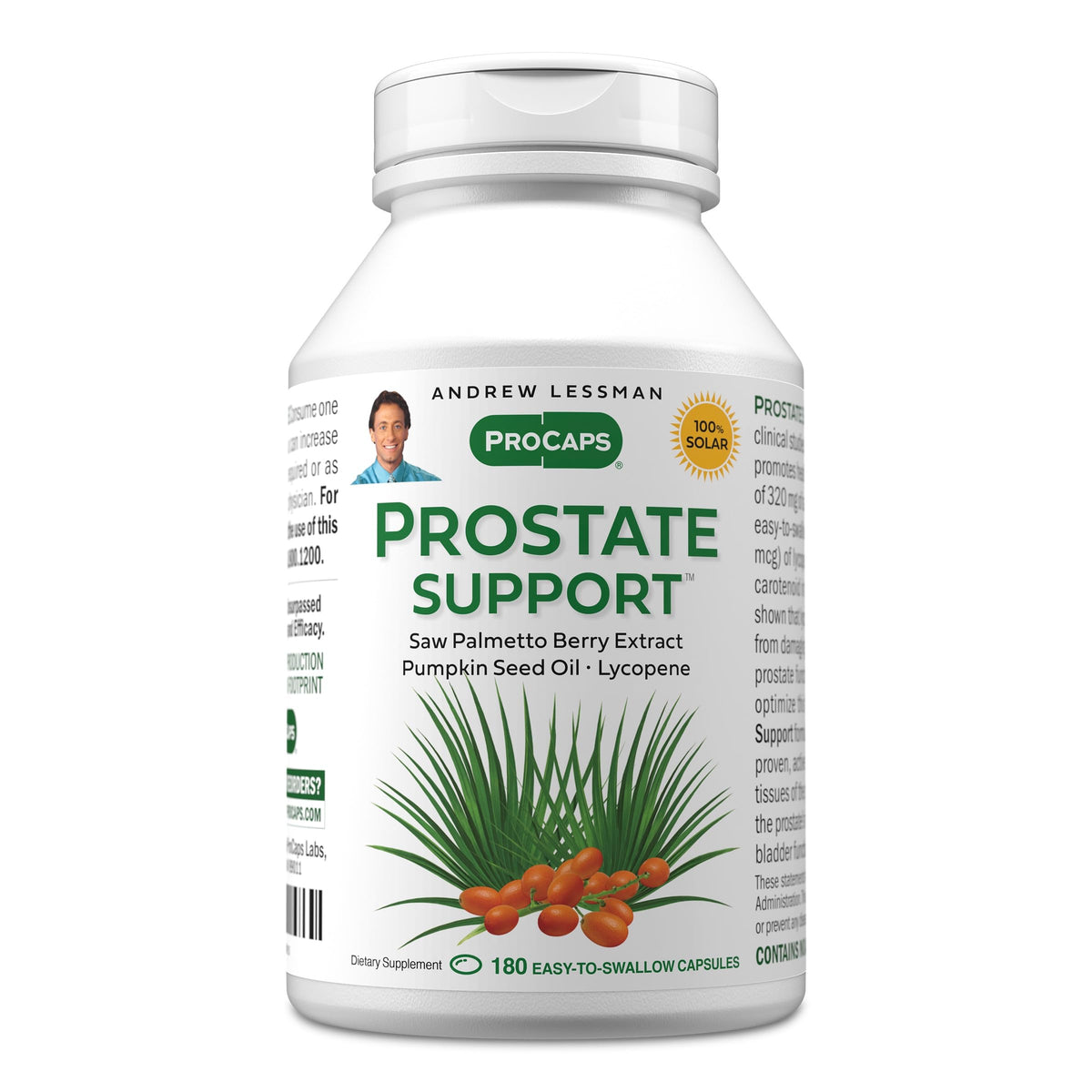ANDREW LESSMAN envase frontal destaca pureza y beneficios prostáticos