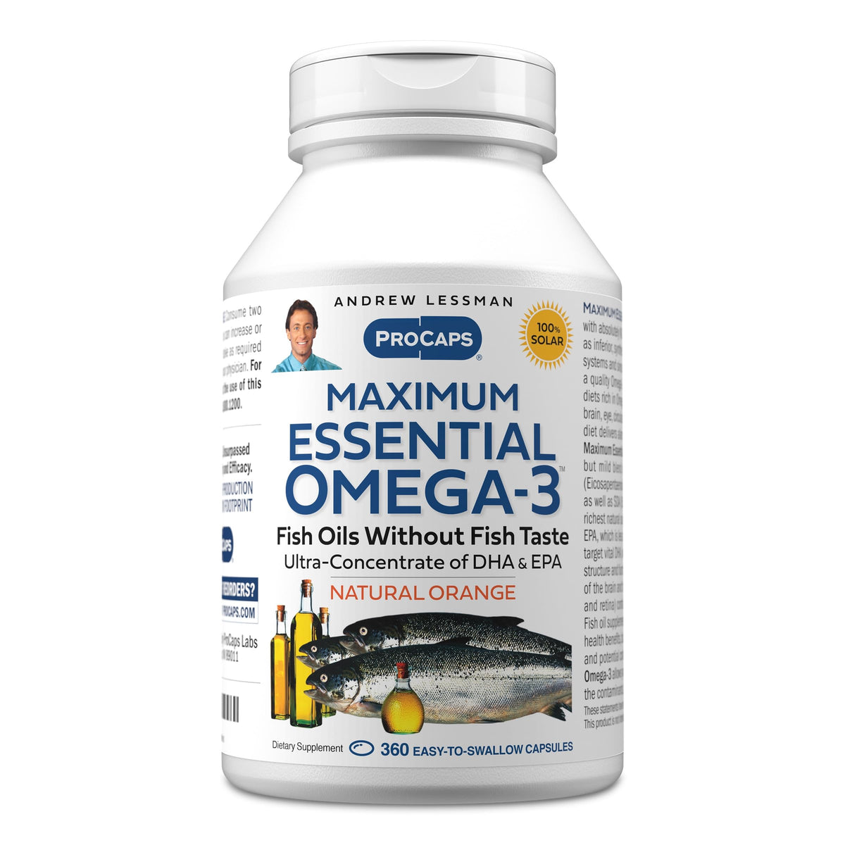 ANDREW LESSMAN envase frontal mostrando 360 softgels y pureza