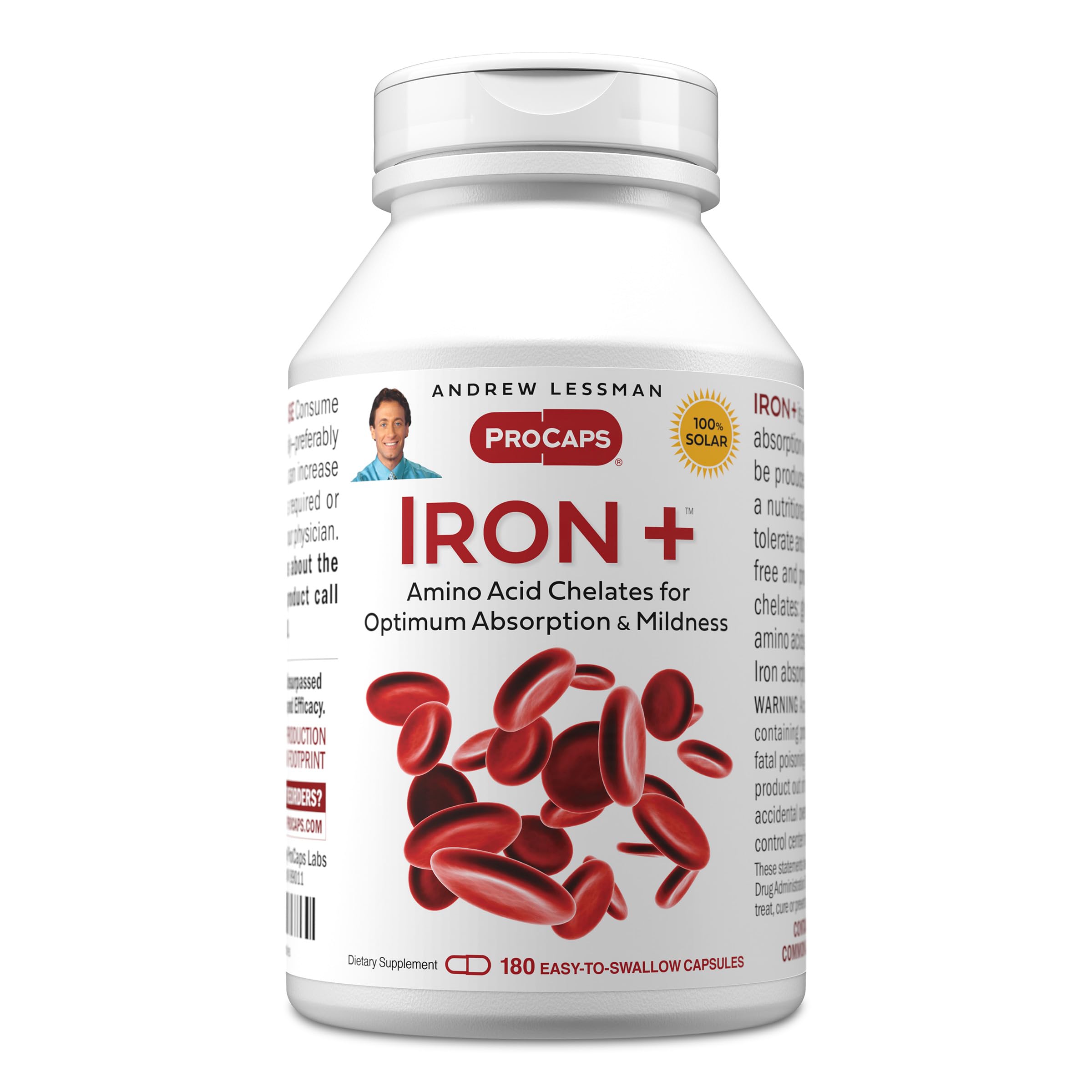 ANDREW LESSMAN ProCaps Iron Plus vista frontal, envase claro y beneficio de pureza