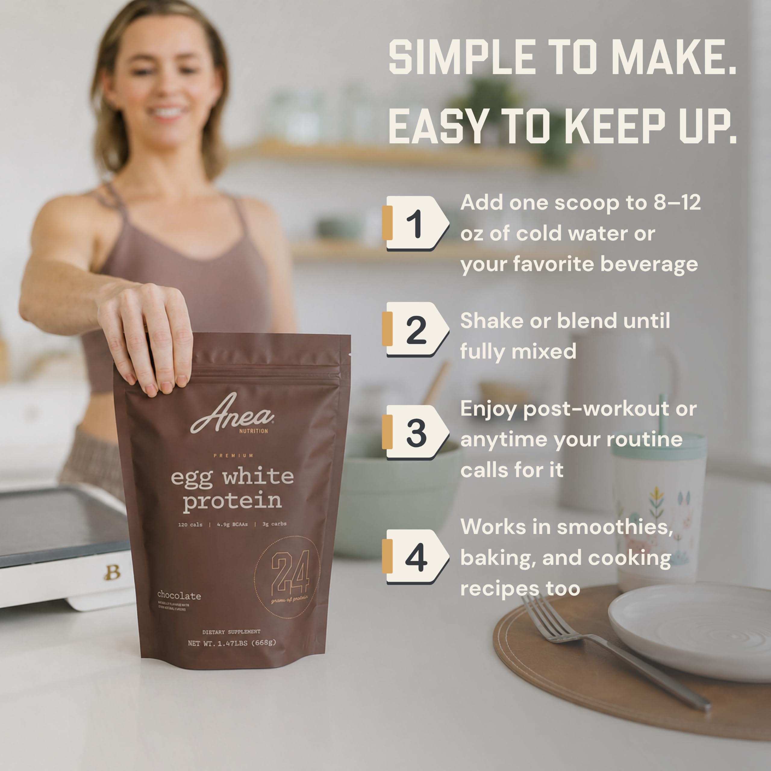 Anea Nutrition polvo integrado en masa de muffins proteicos, horneado rico en proteína