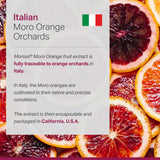 Anew Vita Morosil con naranjas rojas italianas indicando origen y calidad