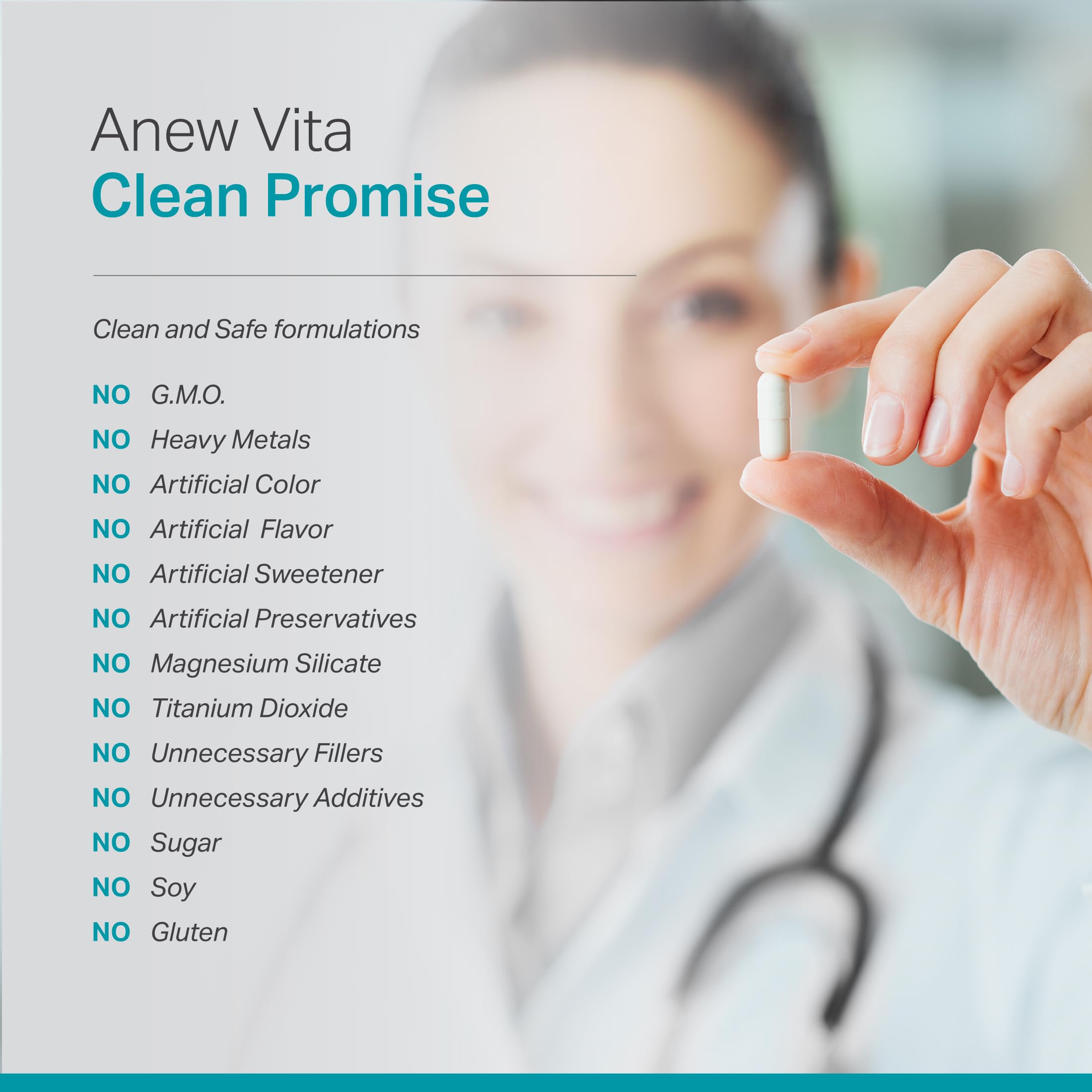 Anew Vita envase junto a una regla para comparar tamaño y cantidad 60ct