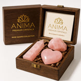 Anima caja de madera con set de cuarzo rosa mostrando elegancia y protección del regalo