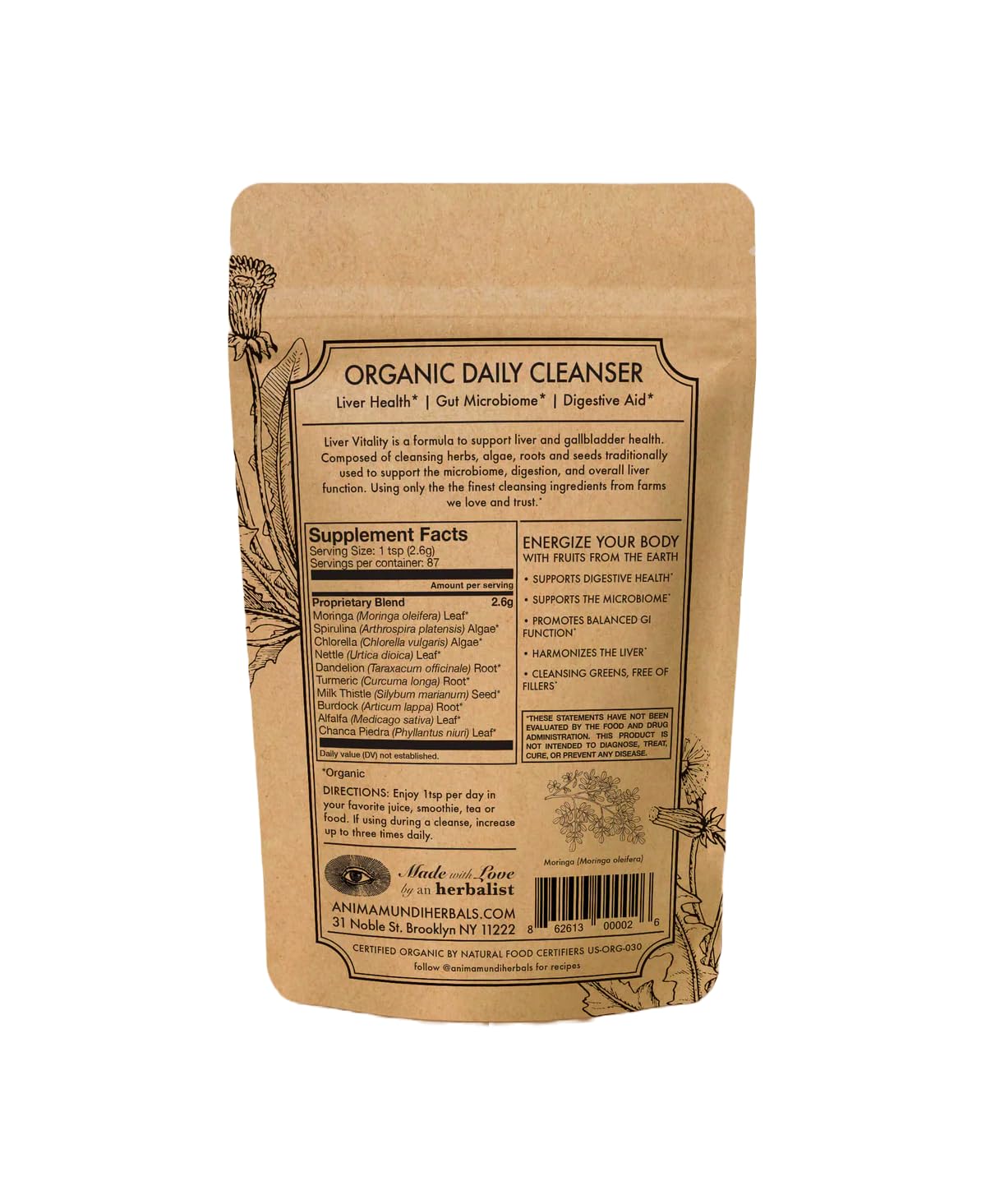 Anima Mundi polvo textura cercana para apreciar color y finura nutritiva