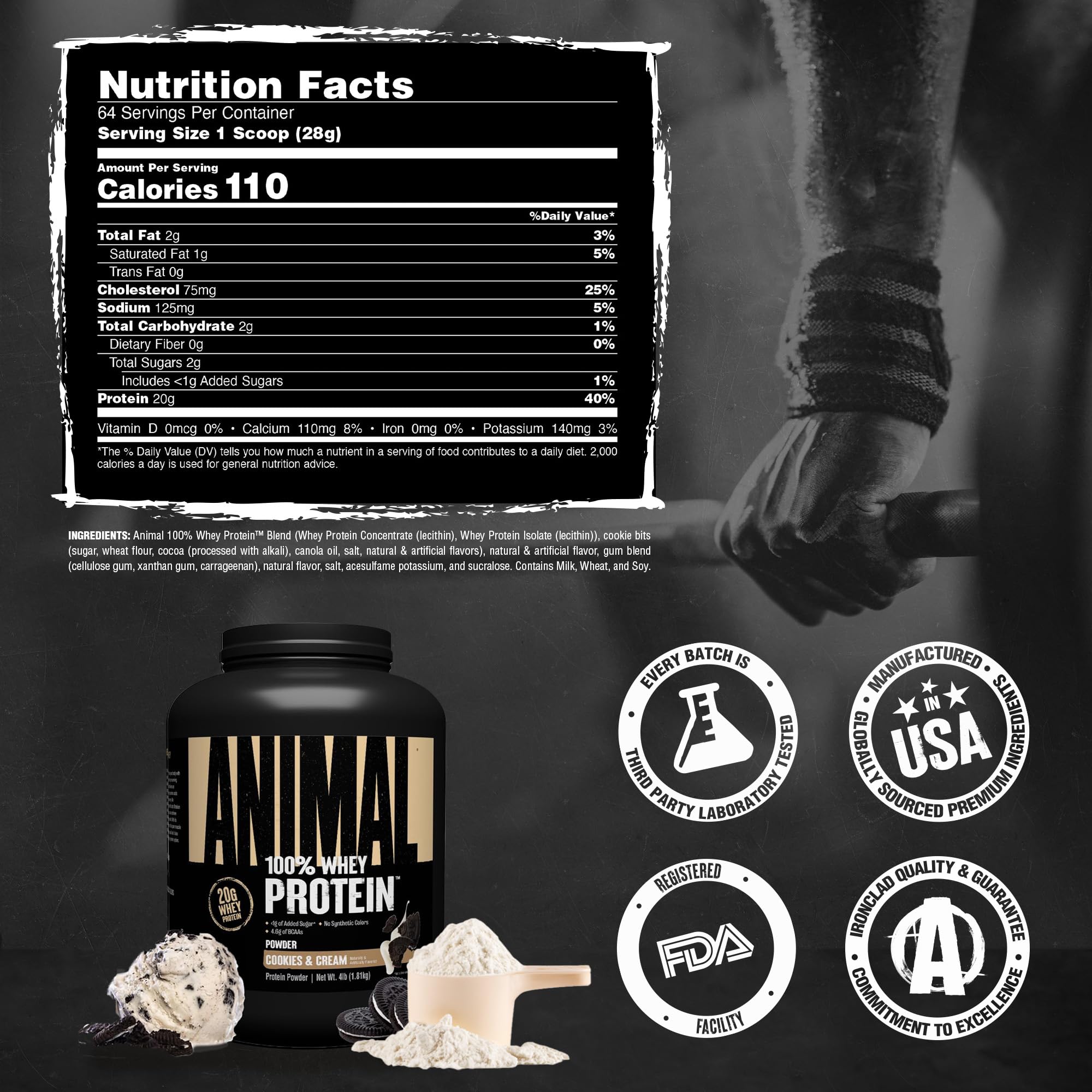 Escena en gimnasio con atleta consumiendo Animal 100% Whey para recuperación práctica