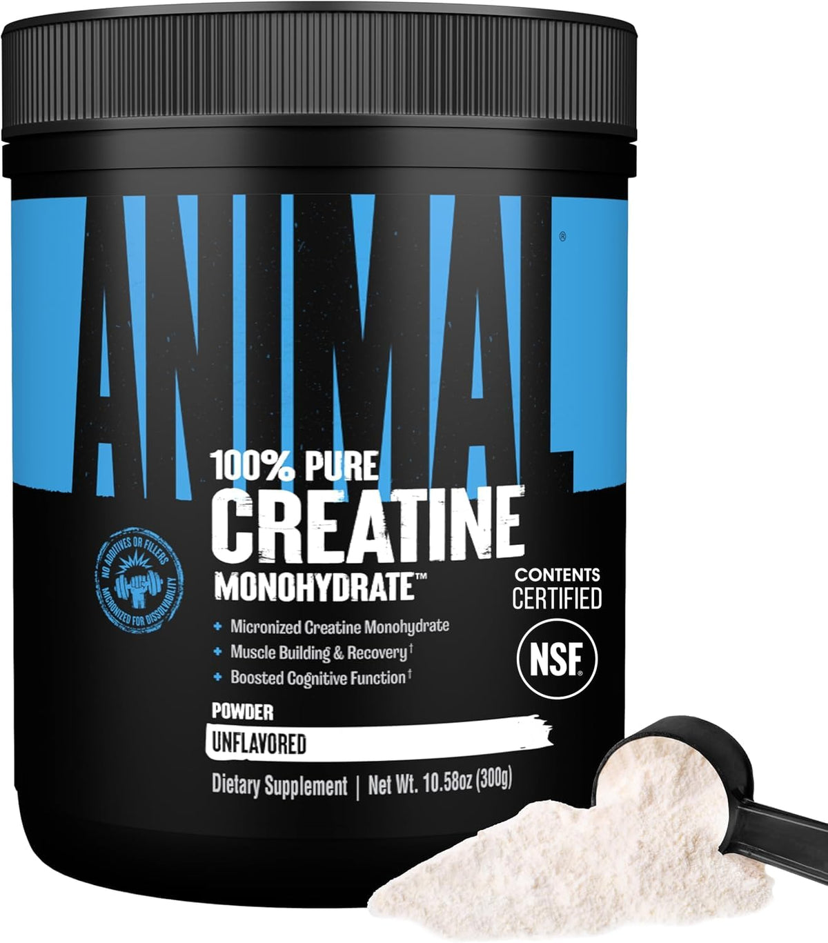 Animal envase frontal muestra creatina 300g y claridad de uso
