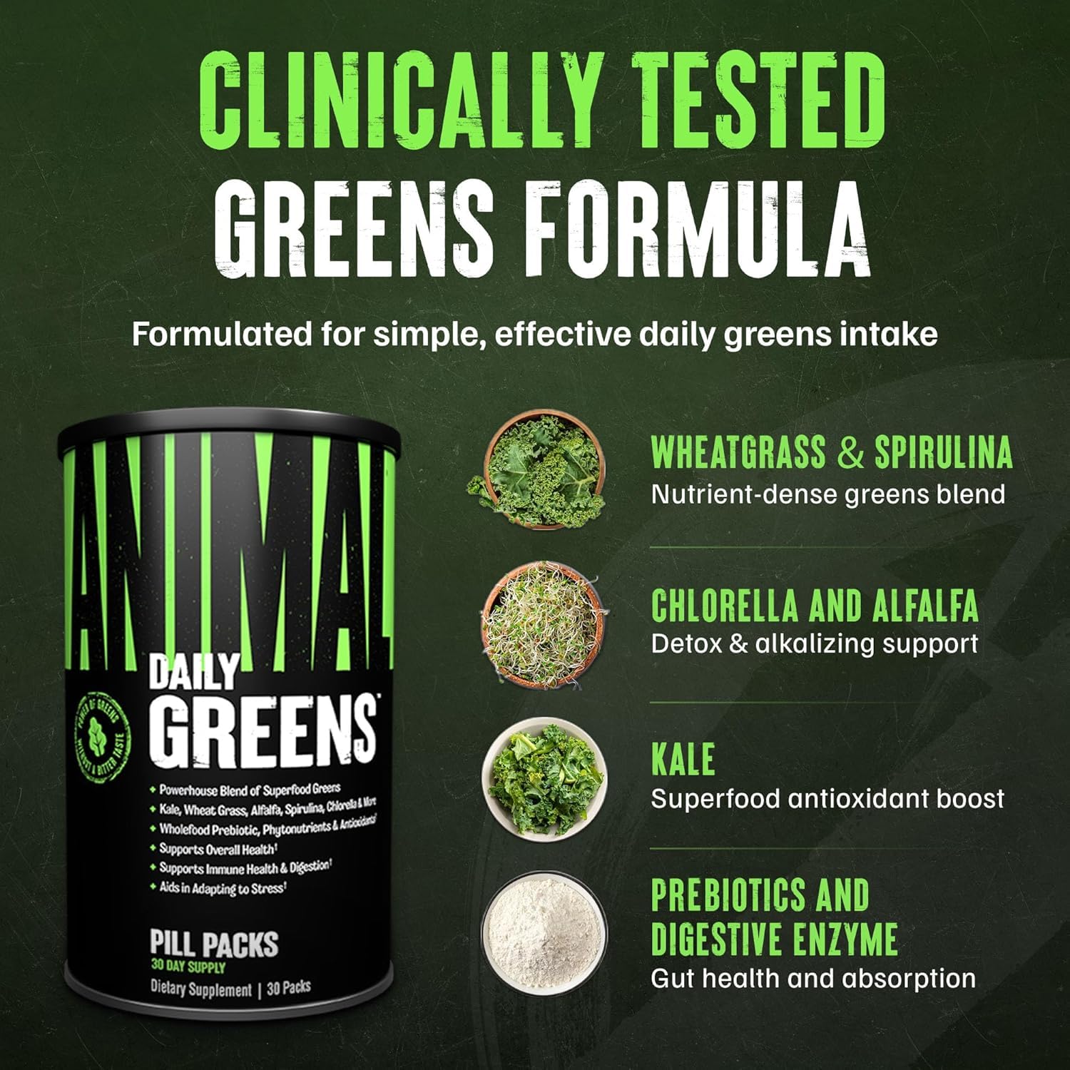 Animal Daily Greens comparación en mano muestra tamaño y porción