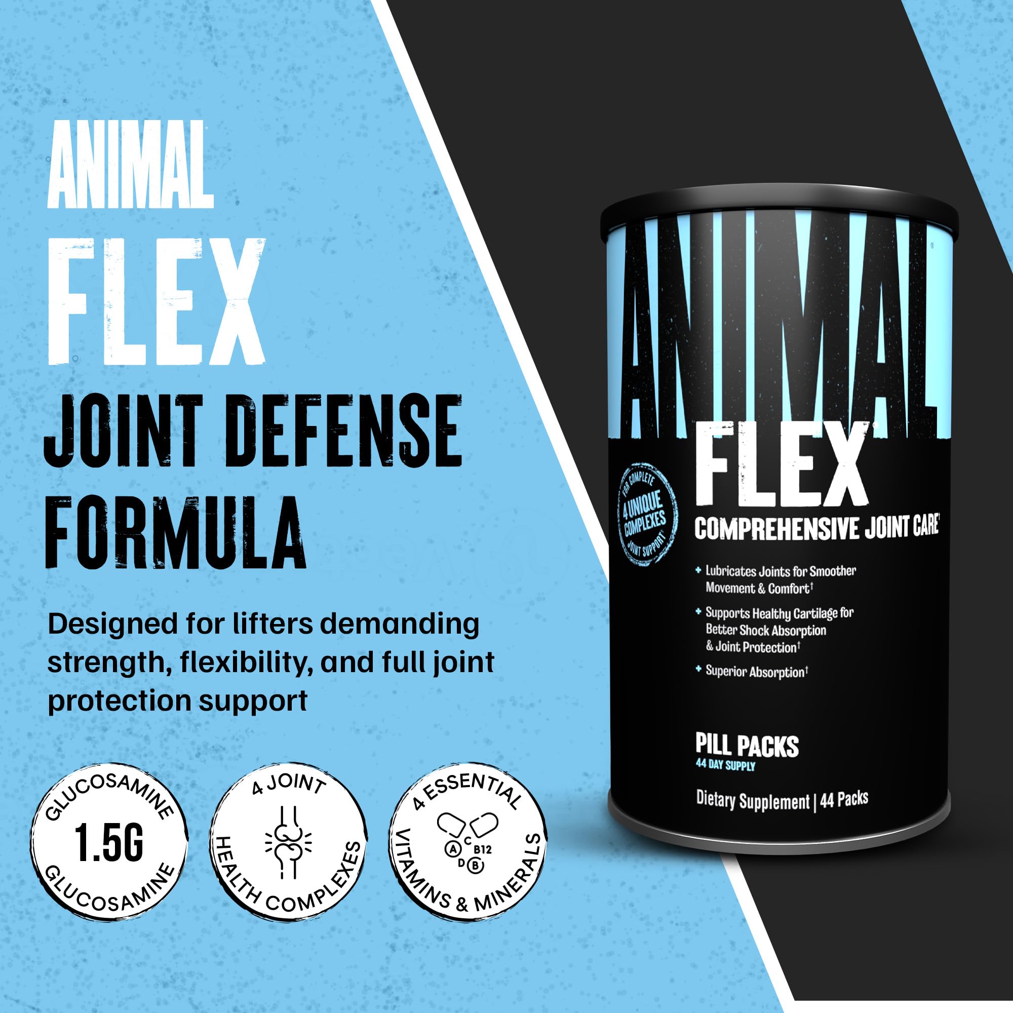 Animal Flex detalle de cápsulas en mano indicando calidad y dosificación precisa