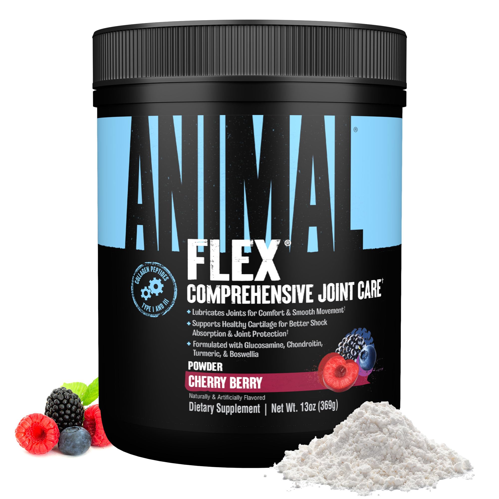 Animal Flex polvo frontal con envase visible y beneficio de apoyo articular