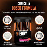 Detalle de la etiqueta Animal Fury con lista de ingredientes dosificados