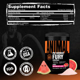 Atleta en gimnasio con Animal Fury antes de entrenar, foco y potencia