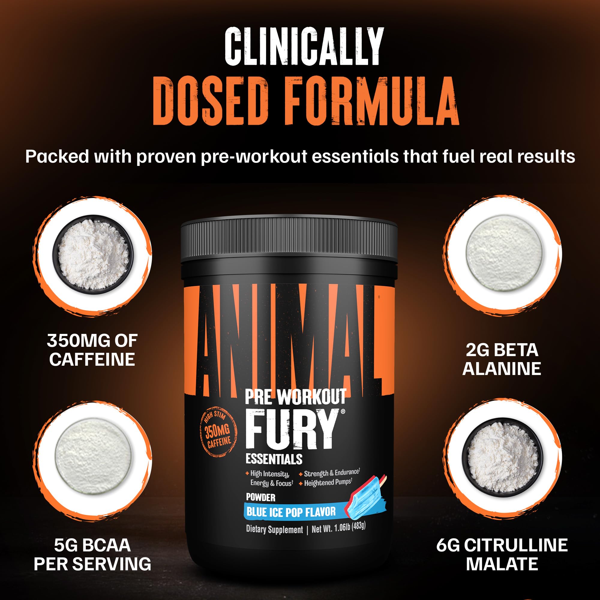 Animal Fury etiqueta con lista de ingredientes y dosis por servicio
