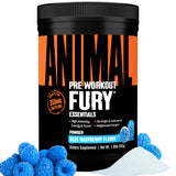 Animal Fury frente del envase mostrando la etiqueta y el sabor Blue Raspberry, claridad del producto